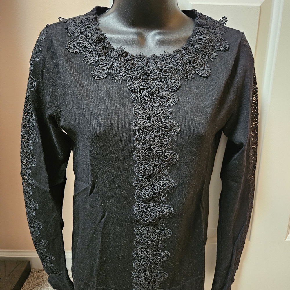 New York & Company Black Lace Accent Sweater